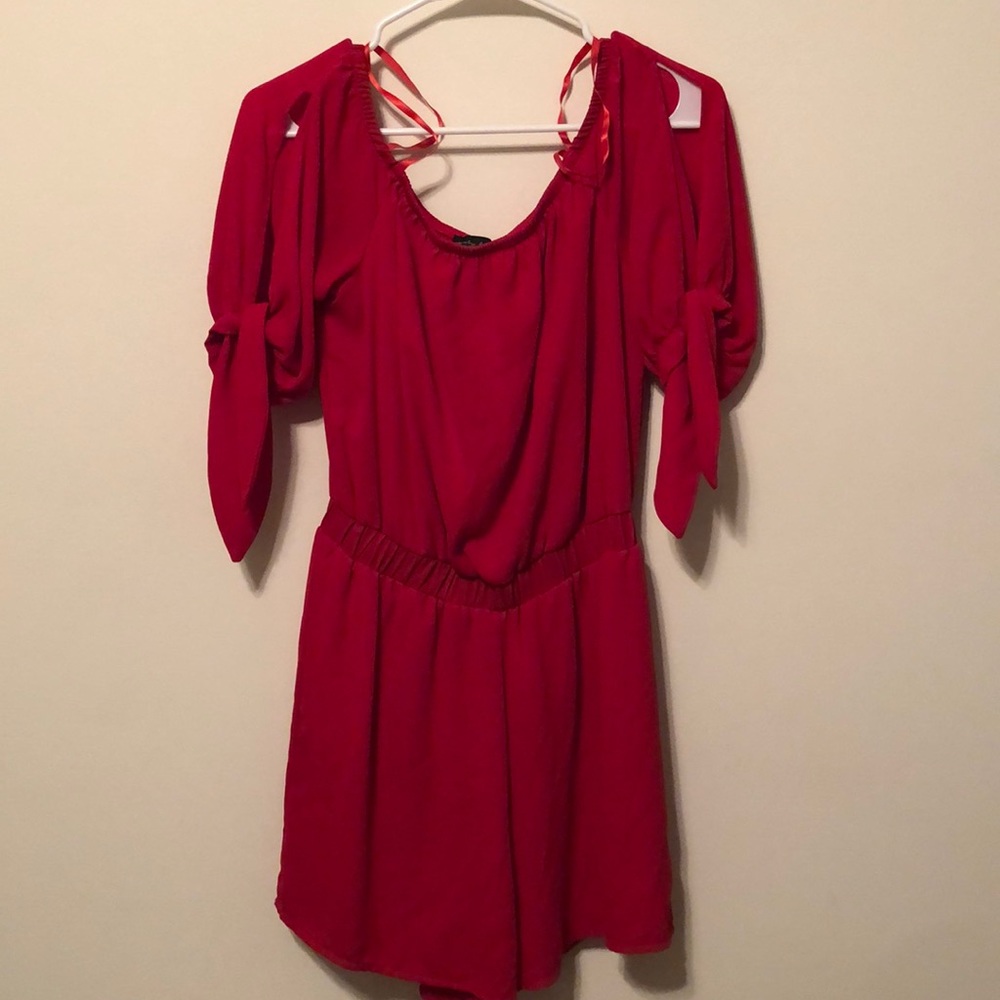 Red off the shoulder romper (shorts)